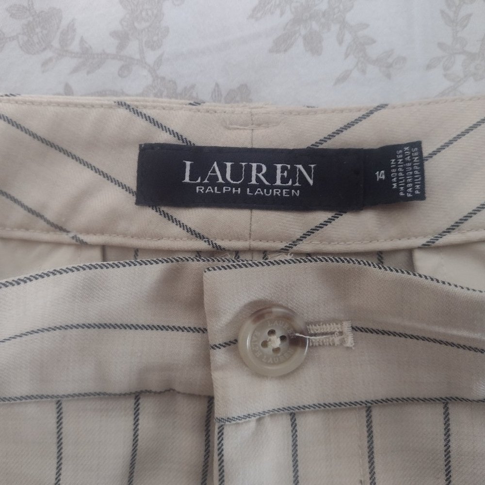 Ralph Lauren tan pinstripe cuffed pleated dress pants